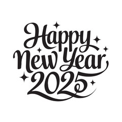  A white background vector art silhouette with the text happy new year 2025.