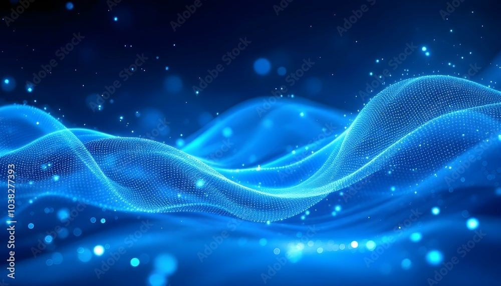 Poster an abstract futuristic background with connecting dots and lines on a dark blue canvas, depicting di