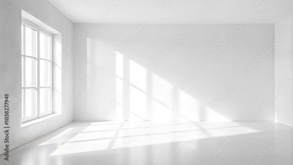 Poster abstract white studio background for product presentation. empty room with shadows of window. empty 