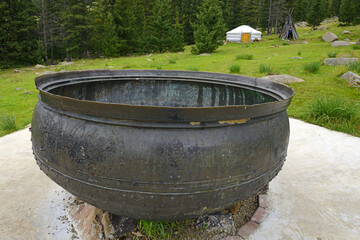 Largest pot in Mongolia, made in 1726, capacity of 1800 liters. The grounds of the Manzushir Monastery located in the south of protected Bogd Khan Mountain, 8 km northeast of Zuunmod town, Mongolia