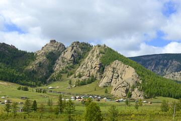 Mountain landscape view in Gorkhi Terelj National Park, Mongolia