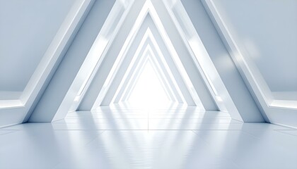 Obraz premium Abstract white futuristic architecture design tunnel with tight lighting 3d render. Modern white background. Abstract Monochrome Background. Minimal Futuristic Design