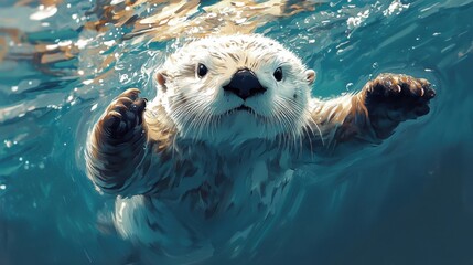 Cute Sea Otter Playing Underwater (Generative Ai)