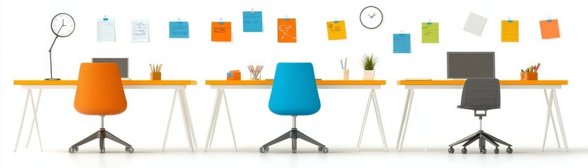 Bright and organized workspace a contemporary office design with colorful chairs and inspiring wall decor