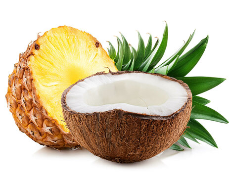 pineapple with coconut isolated on white background, cutout