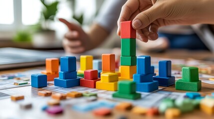Fototapeta premium Exploring creative play the joy of building and strategy in colorful block games for all ages