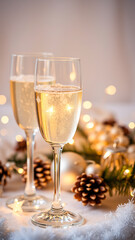 sparkling wine glasses on a festive table setting