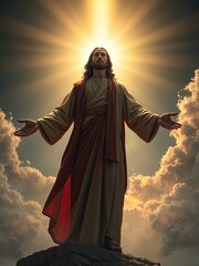 Fototapeta premium Jesus Christ Standing in Divine Radiance with Open Arms