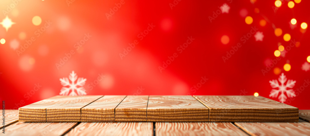 Canvas Prints wooden tabletop against a festive red background