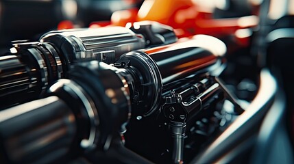 Fototapeta premium a Formula One car engine components, showcasing the advanced technology