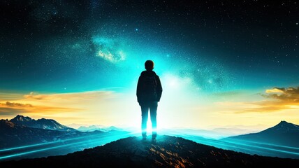 Fototapeta premium Connecting to the Cosmos: Spiritual Exploration Under the Starry Night Sky