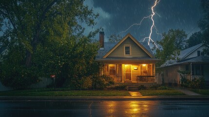 lightning strikes the house. selective focus