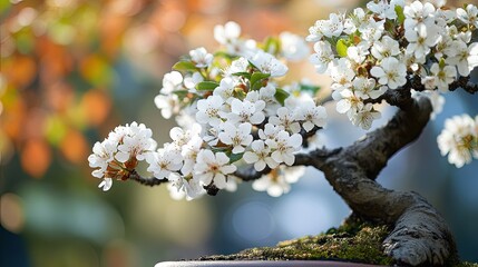 Fototapeta premium Elegant Blossoming Bonsai Tree in Soft Light