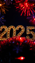 illuminated 2025 number with blurred lights