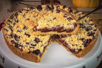 tarta ze śliwkami, jedzenie, ciastka, deser, pieczone, słodki, domowe, owoc, przepyszny, posiłek