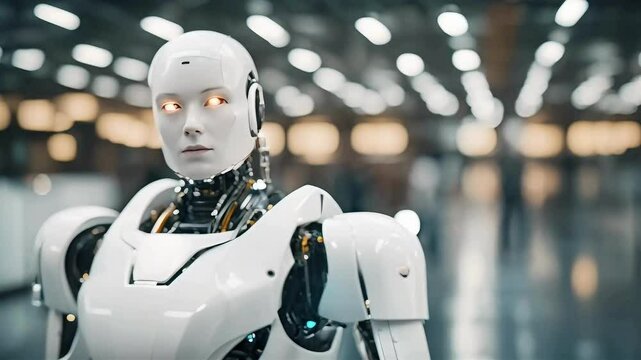 Futuristic white humanoid robot A futuristic robot with AI capabilities, White humanoid robot with artificial intelligence parts upgrade as human evolution, Generative AI