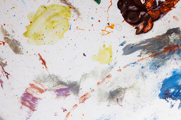 Colorful abstract texture. Smears of oil paint on an art palette. The concept of the modern school of art. Fragment of creative work. Colors of the year 2025