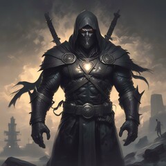 Fototapeta premium Illustration of dark clothing masked hero.