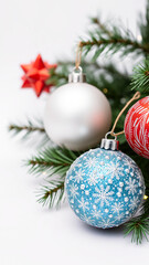 blue christmas ornament decorated with snowflakes