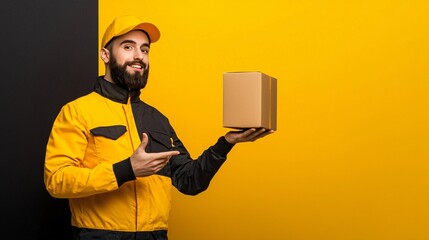 Delivery expert with package presentation
