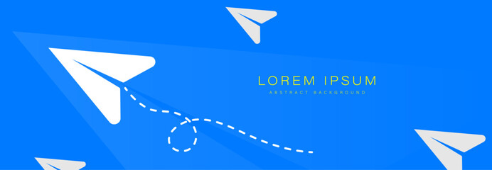 Abstract background with paper plane shapes and dashed flight paths in blue and white tones
