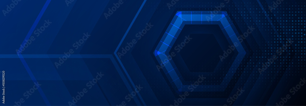 Leinwandbilder abstract futuristic hexagonal background with geometric layers and digital grid in blue tones