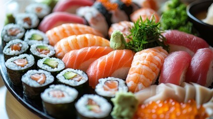 Assorted Sushi Platter with Vibrant Colorful Sashimi