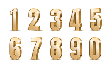 Gold 3d numbers. Symbol set. Vector illustration