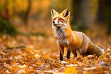 Alert Red Fox in Forest Clearing During Autumn