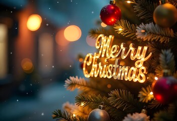 A Christmas tree decorated with colorful ornaments and twinkling lights