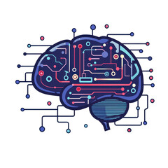 Obraz premium Digital brain illustration representing artificial intelligence, data processing, and technology innovation in a modern abstract style.