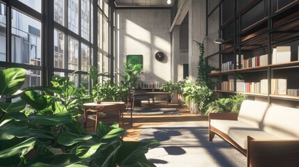 Modern Indoor Space with Green Plants and Natural Light