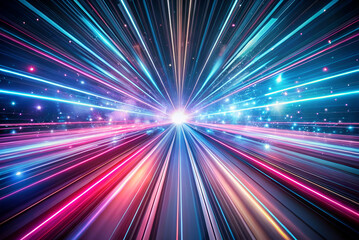 Fototapeta premium A vibrant display of lights radiating outward, creating a sense of depth and motion, reminiscent of a cosmic explosion or speed of light effect.