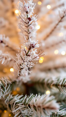 frosted branch with decorative snowflake red berries