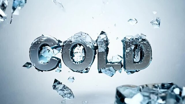 An animated lettering of the word Cold made of water and ice