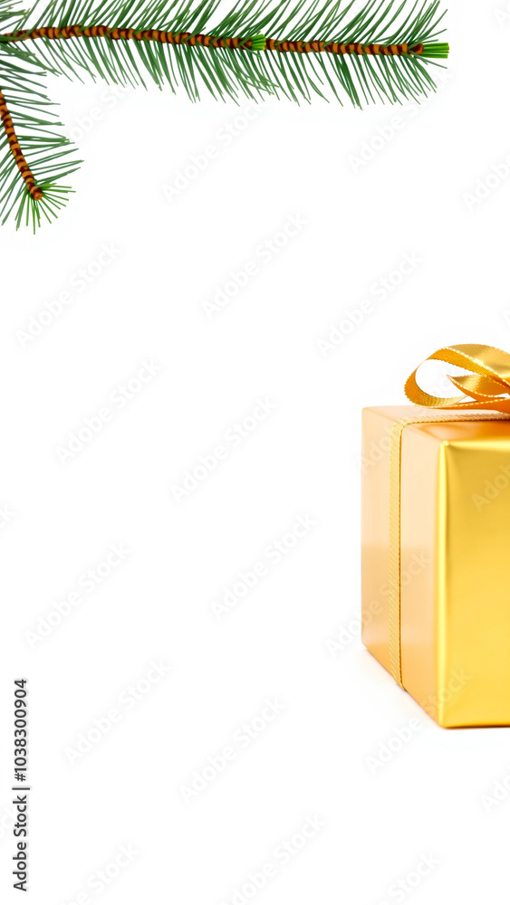 Canvas Prints golden gift box with a pine branch