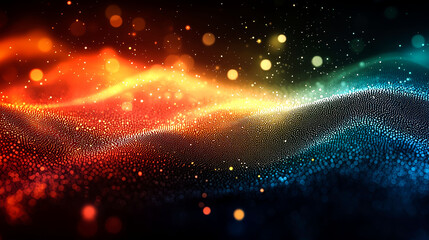 Obraz premium Abstract background with a wavy pattern of blue and red particles.