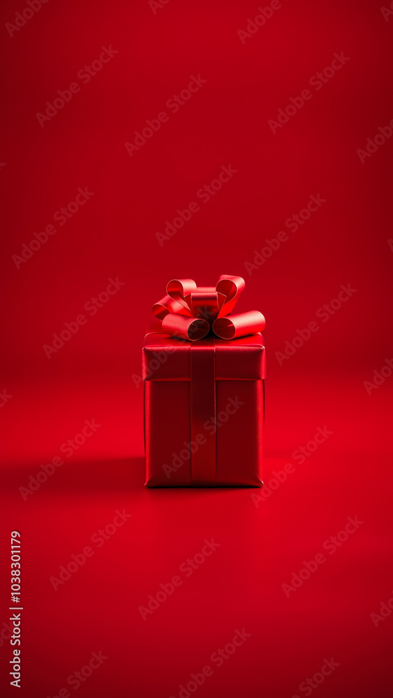 Sticker single red gift box with a large red bow