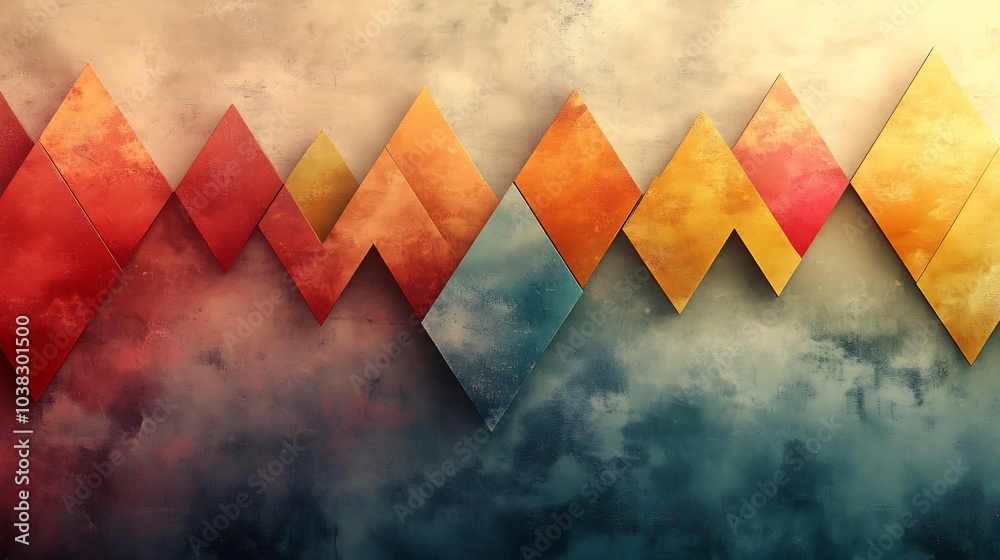 Poster minimalistic background with simple geometric shapes in harmonious colors creating a pattern of conn