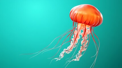 Stylized jellyfish with vibrant colors, swimming in a tranquil ocean environment.