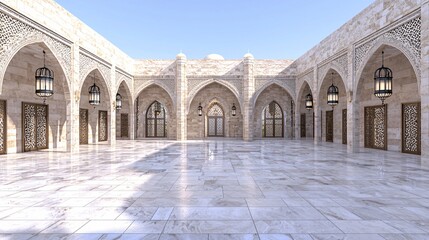 Fototapeta premium Elegant Courtyard with Arched Doorways and Lanterns