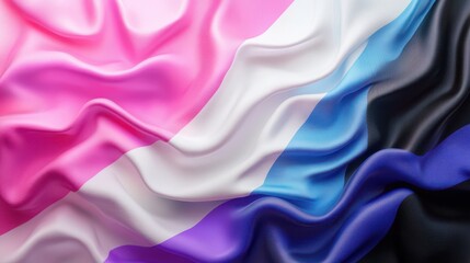 Obraz premium Vibrant flag with pink, white, purple, black, and blue stripes proudly waving, symbolizing gender fluidity and non-binary identities in a celebration of diversity and inclusivity.
