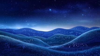 Naklejka premium Dreamy Landscape with Hills Made of Musical Notes