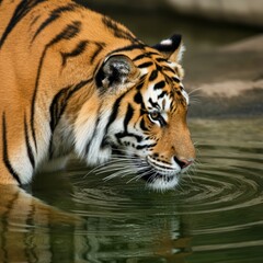 Fototapeta premium The majestic Royal Bengal Tiger, often referred to as the Indian Tiger, Panthera tigris, the Striped Tiger, the Great Cat of India, the Sundarbans Tiger, is a powerful symbol of wildlife conservation.