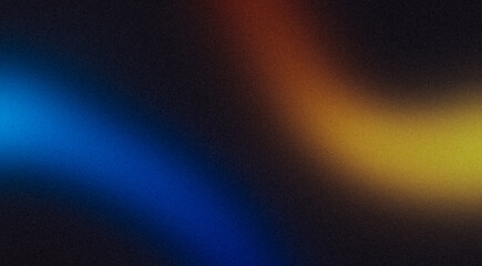 Dark glowing orange red blue color wave grainy gradient backdrop design. Dark color flow wave shaped noisy gradient website header, poster, banner