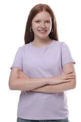 Fototapeta premium Portrait of teenage girl on white background