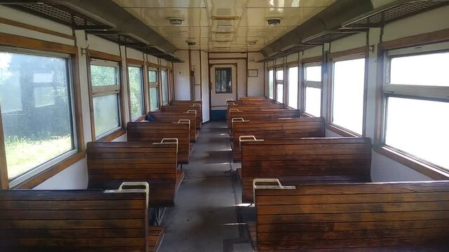 A vintage train car interior, ready for an adventure