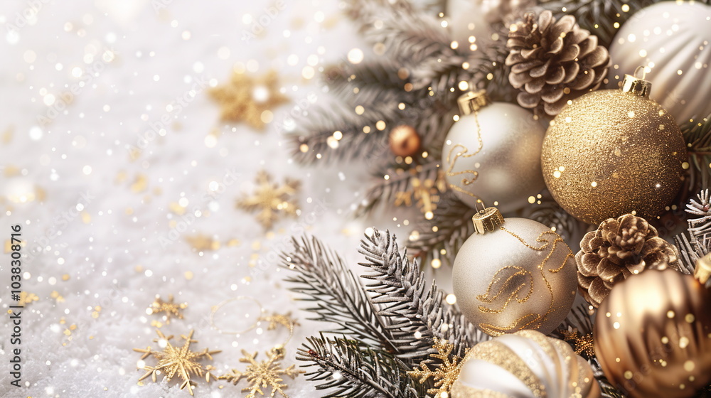 Fototapete elegant white and gold merry christmas background with christmas element and empty copy space. new y