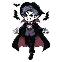 Happy Halloween Day cute vampire dracula spooky ghost, festival illustration elements for decoration, prints. Cartoon scary evil character