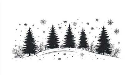 Obraz premium Minimalist christmas line art. Winter forest illustration